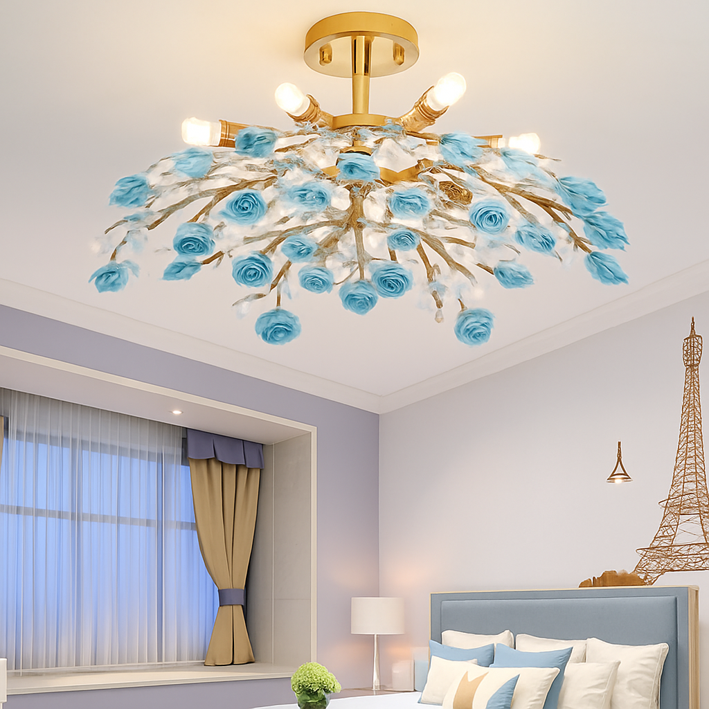 plafonnier en céramique de luxe moderne avec fleurs en cristal