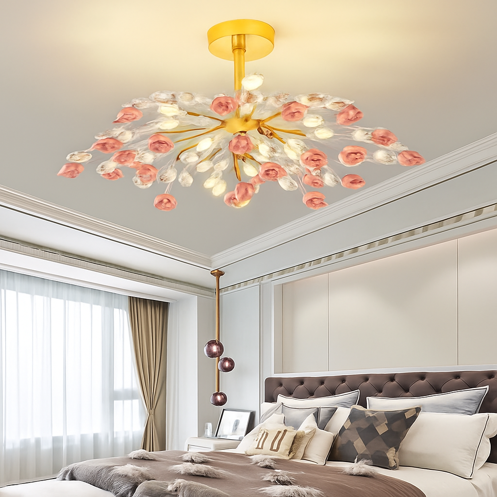 plafonnier en céramique de luxe moderne avec fleurs en cristal