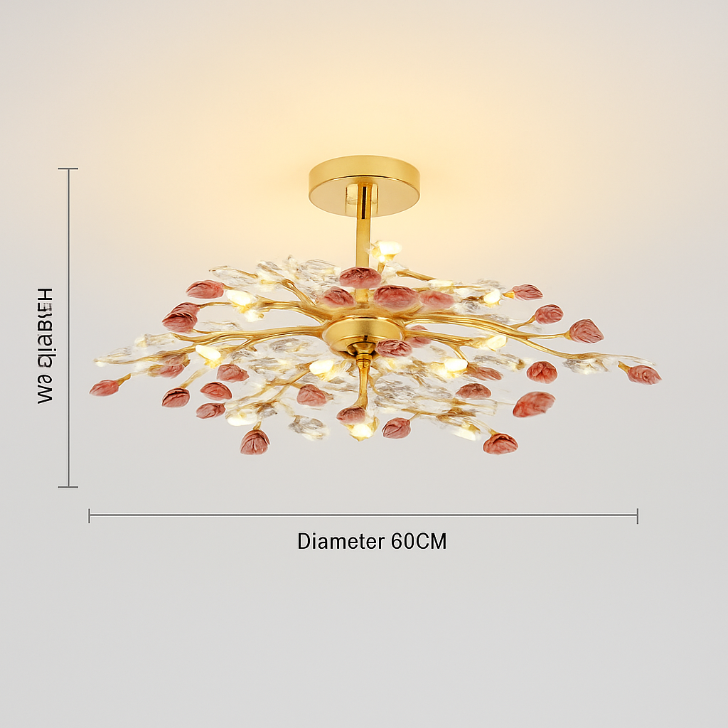 plafonnier en céramique de luxe moderne avec fleurs en cristal