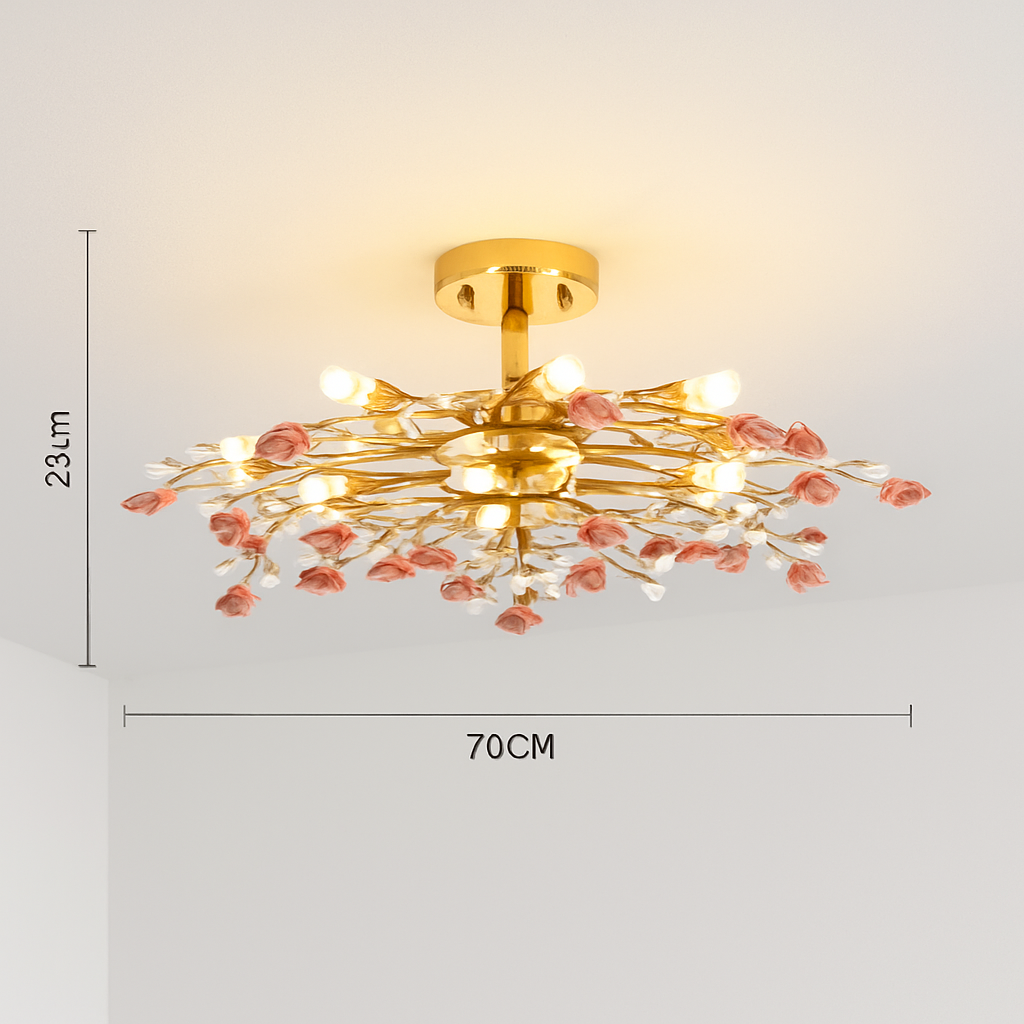 plafonnier en céramique de luxe moderne avec fleurs en cristal