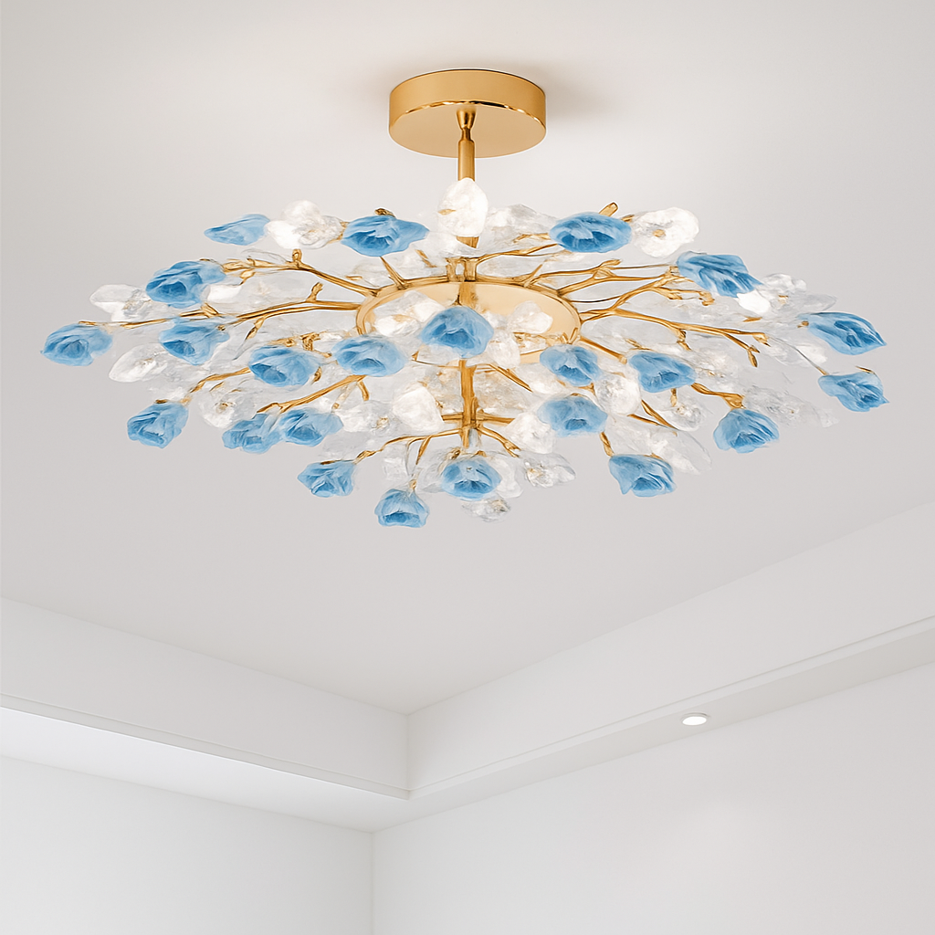 plafonnier en céramique de luxe moderne avec fleurs en cristal