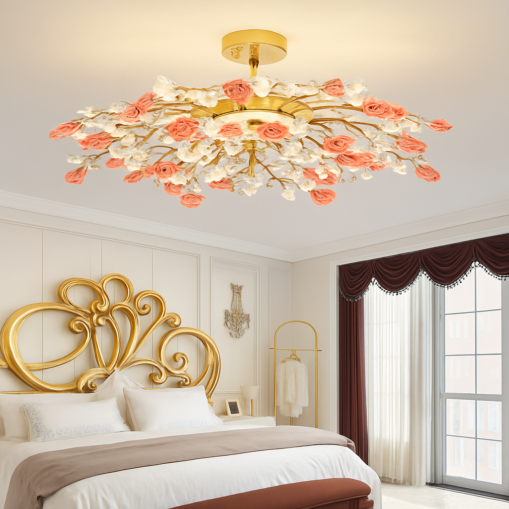 plafonnier en céramique de luxe moderne avec fleurs en cristal