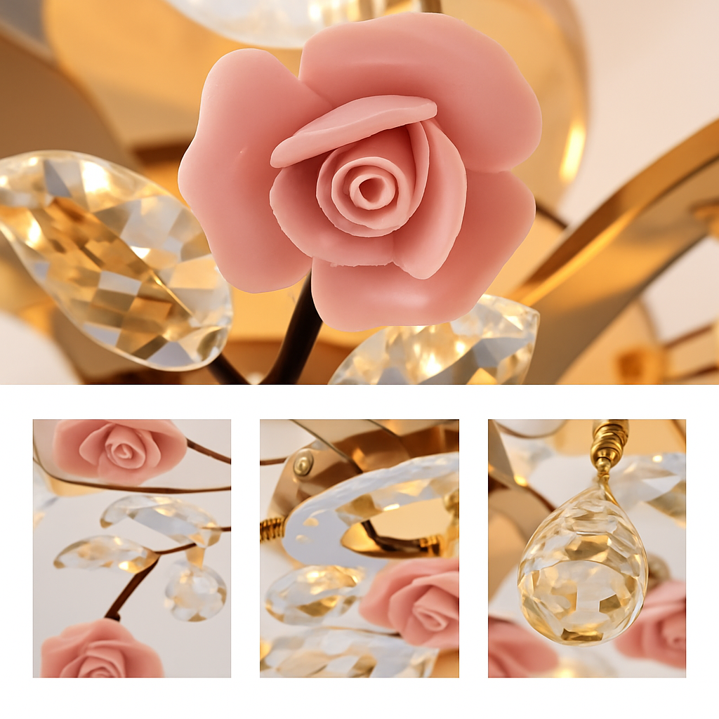 plafonnier en céramique de luxe moderne avec fleurs en cristal