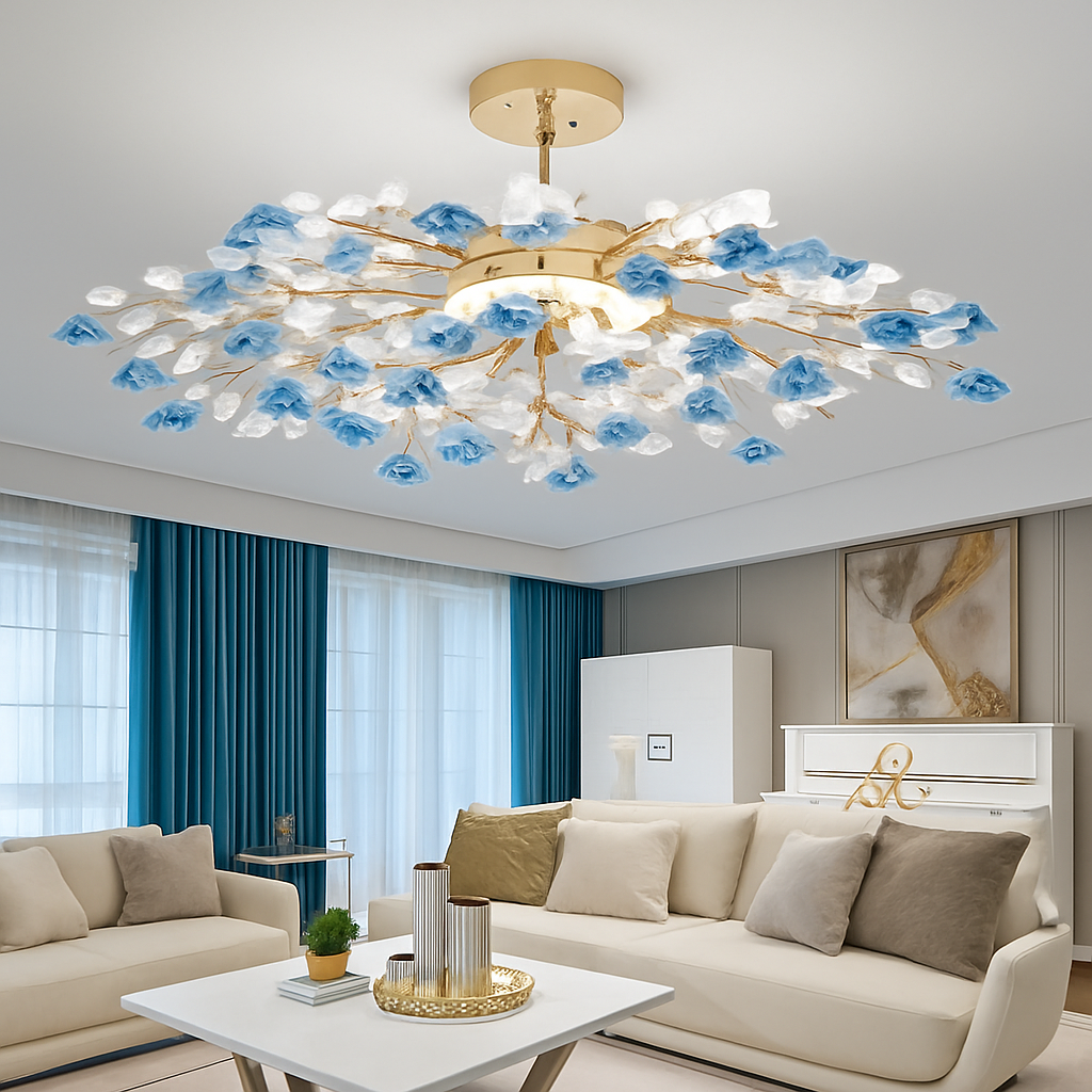 plafonnier en céramique de luxe moderne avec fleurs en cristal