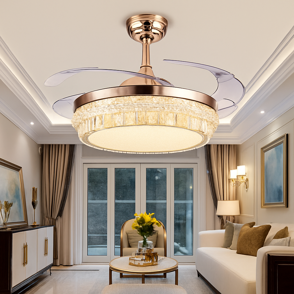 plafonnier en cristal avec lumière et télécommande design élégant