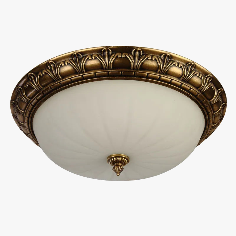 plafonnier en cuivre abat-jour rond en verre vintage
