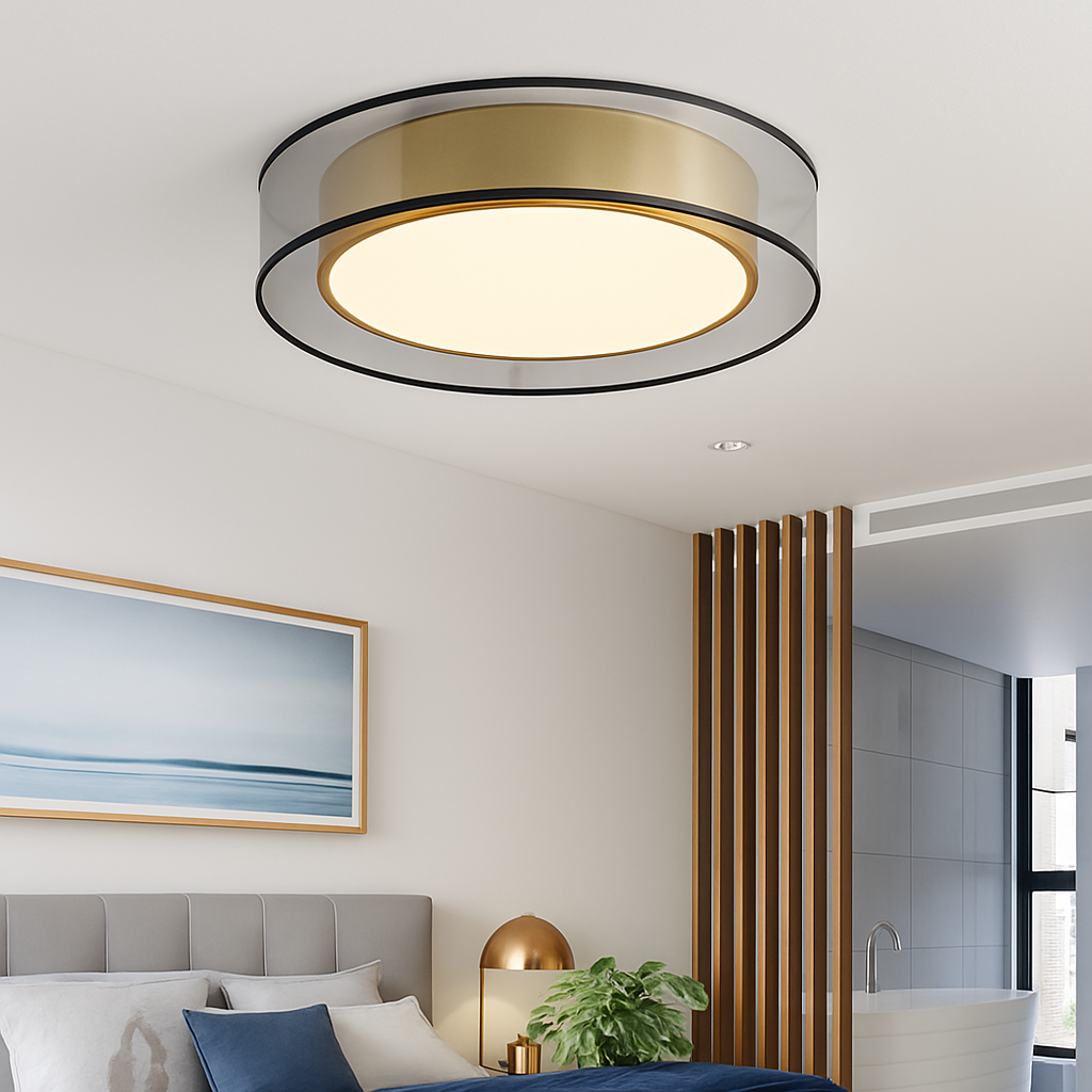 plafonnier en cuivre modernes abat-jour en maille Double abat-jour salon Led éclairage de plafond Loft chambre lumières créatives
