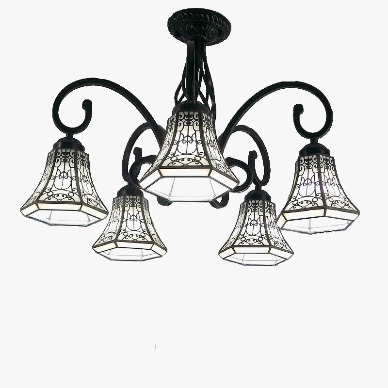 plafonnier en fer avec fleurs de rose en verre tiffany tendance
