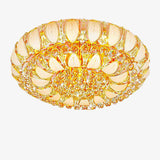 Plafonnier en verre et cristal rond doré