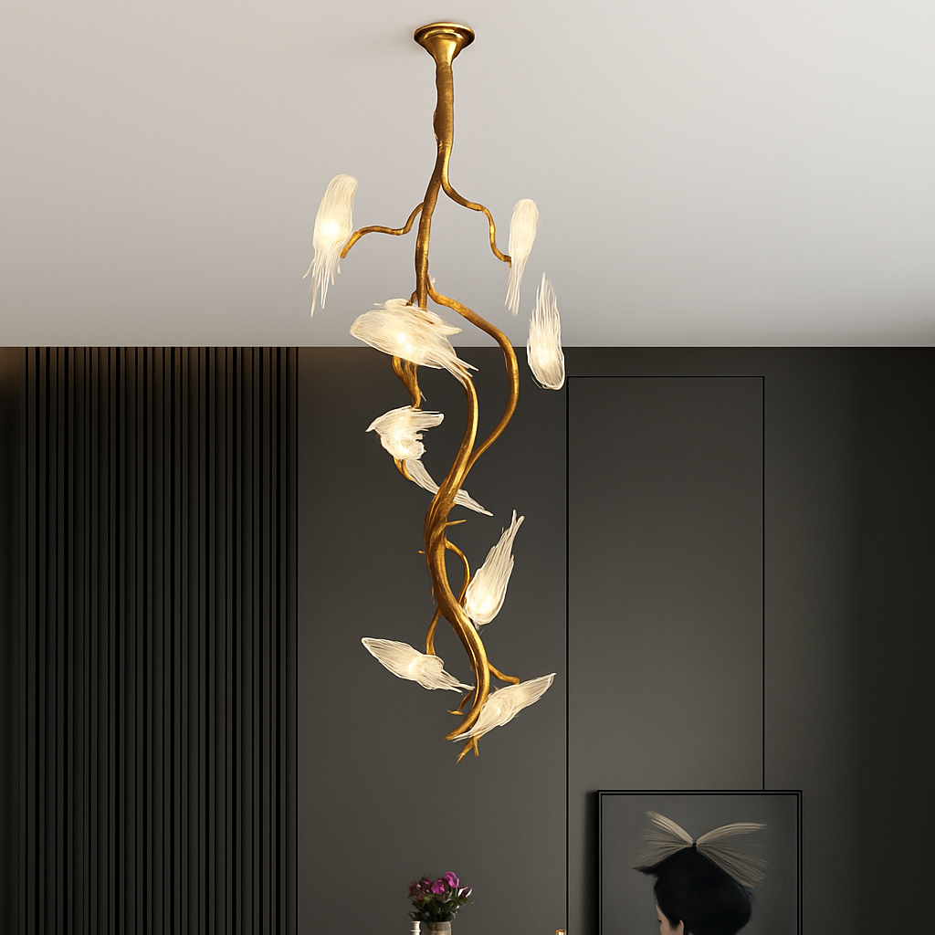 plafonnier en verre oiseau cristal avec lumière led
