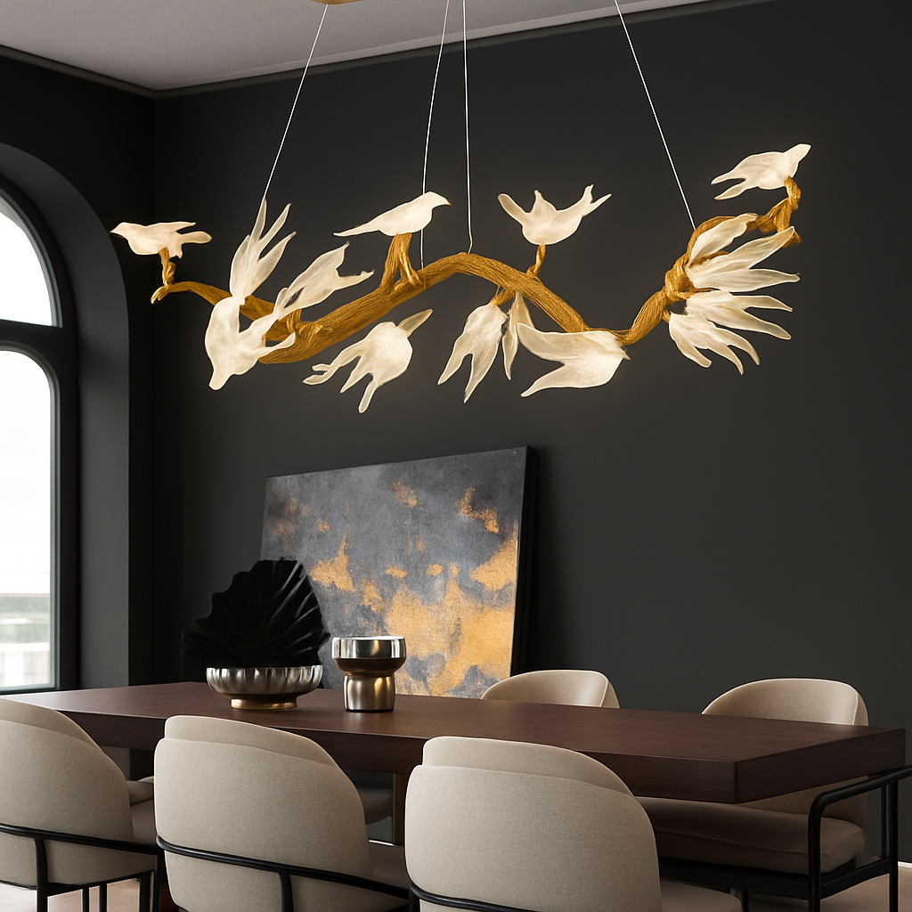 plafonnier en verre oiseau cristal avec lumière led