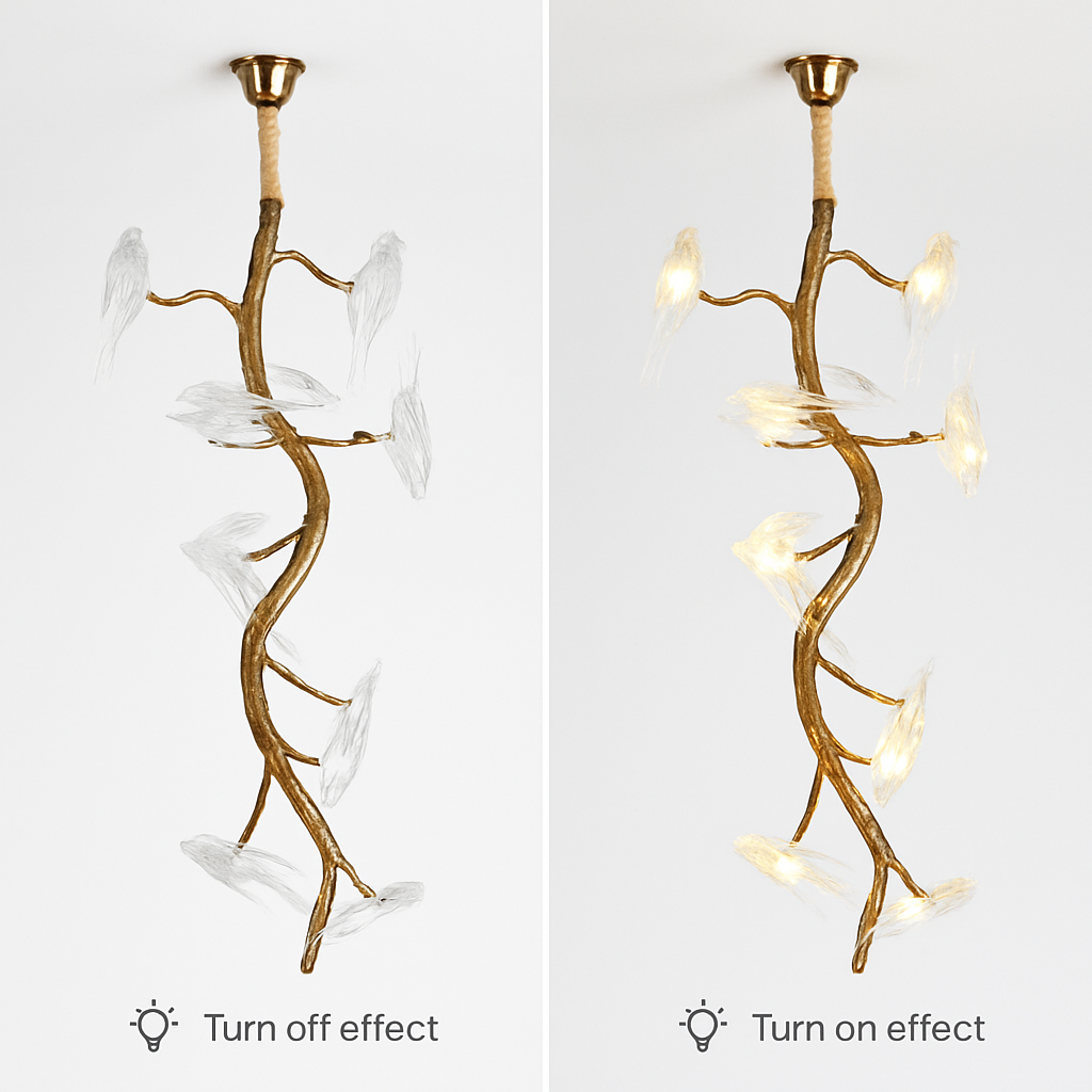 plafonnier en verre oiseau cristal avec lumière led