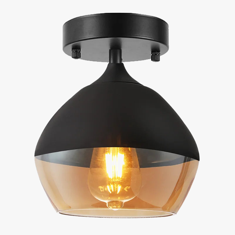 plafonnier en verre transparent et métal noir pour décoration intérieure
