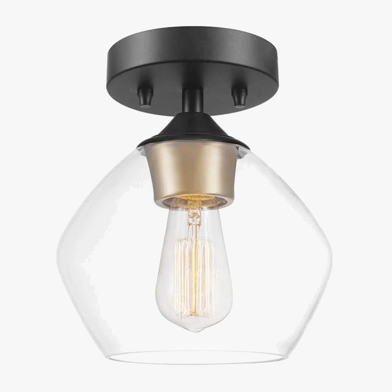 plafonnier en verre transparent et métal noir pour décoration intérieure