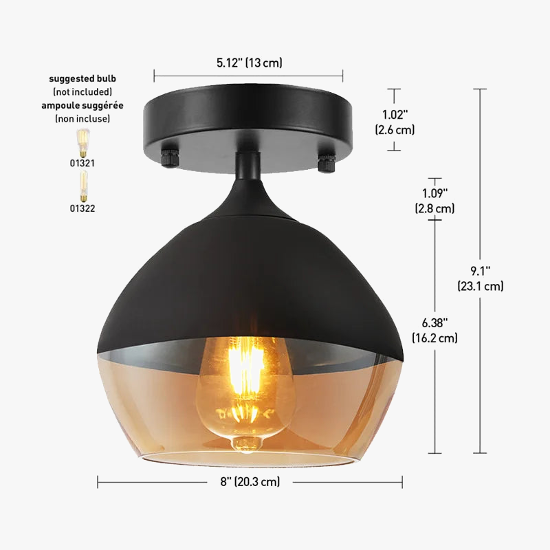plafonnier en verre transparent et métal noir pour décoration intérieure