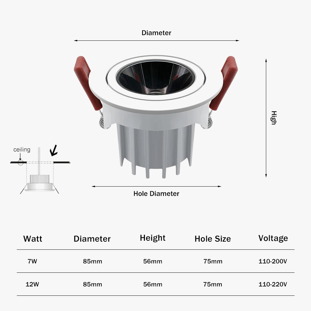 plafonnier encastré moderne en aluminium anti-éblouissement réglable pour intérieur