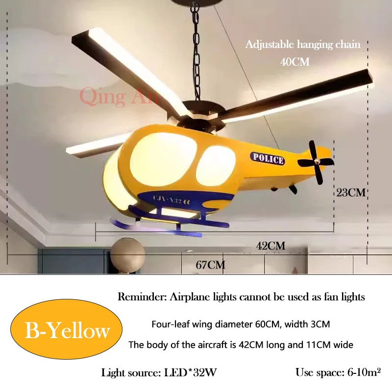 plafonnier hélicoptère créatif pour chambre d'enfant et adolescent