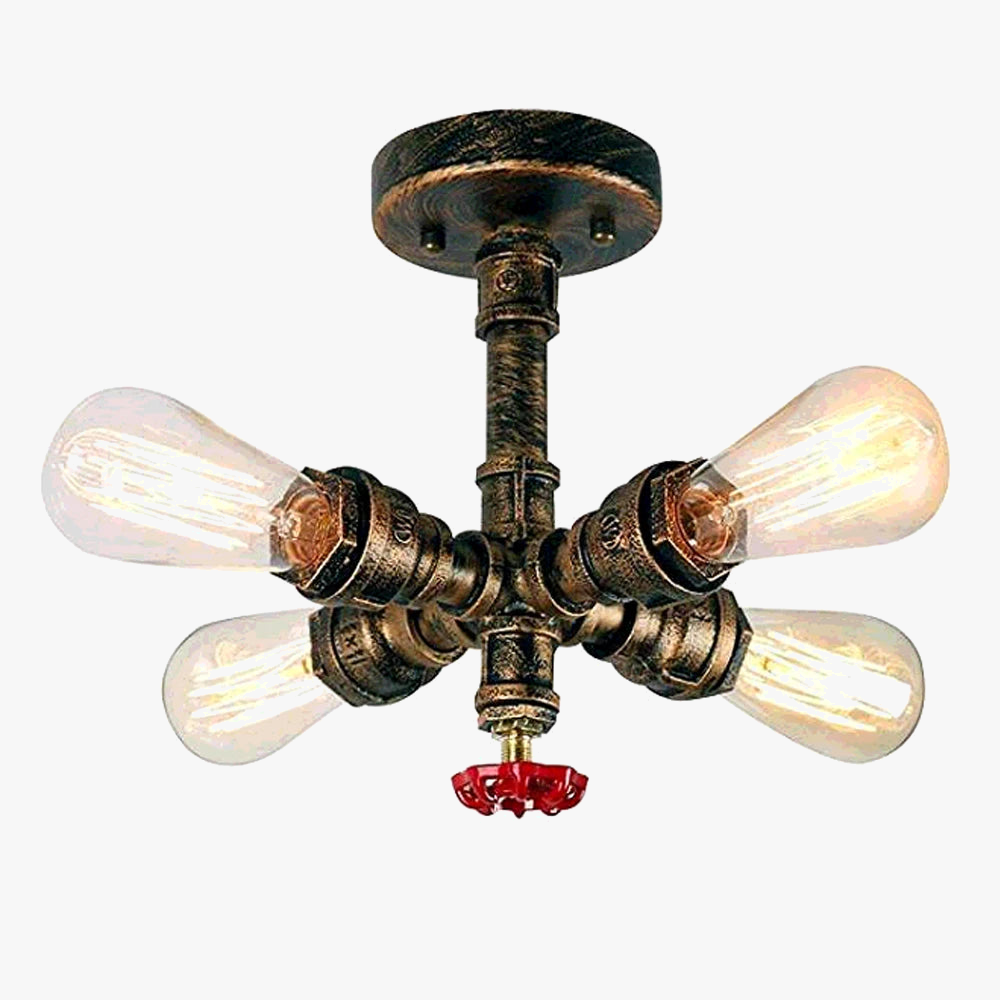 plafonnier industriel rétro à 4 lumières en tuyau d'eau décoratif