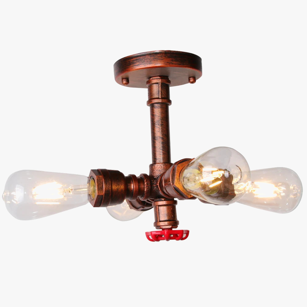 plafonnier industriel rétro à 4 lumières en tuyau d'eau décoratif