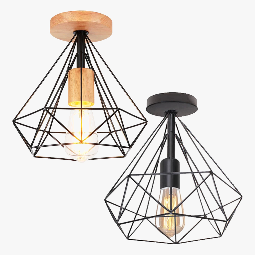 plafonnier industriel rétro led cage métal vintage luminaire