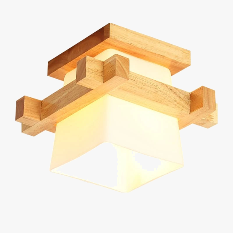 plafonnier japonais en verre et bois pour intérieur moderne