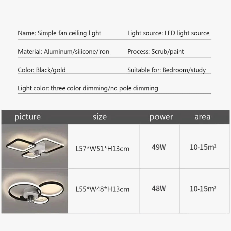 plafonnier led avec ventilateur et télécommande design moderne