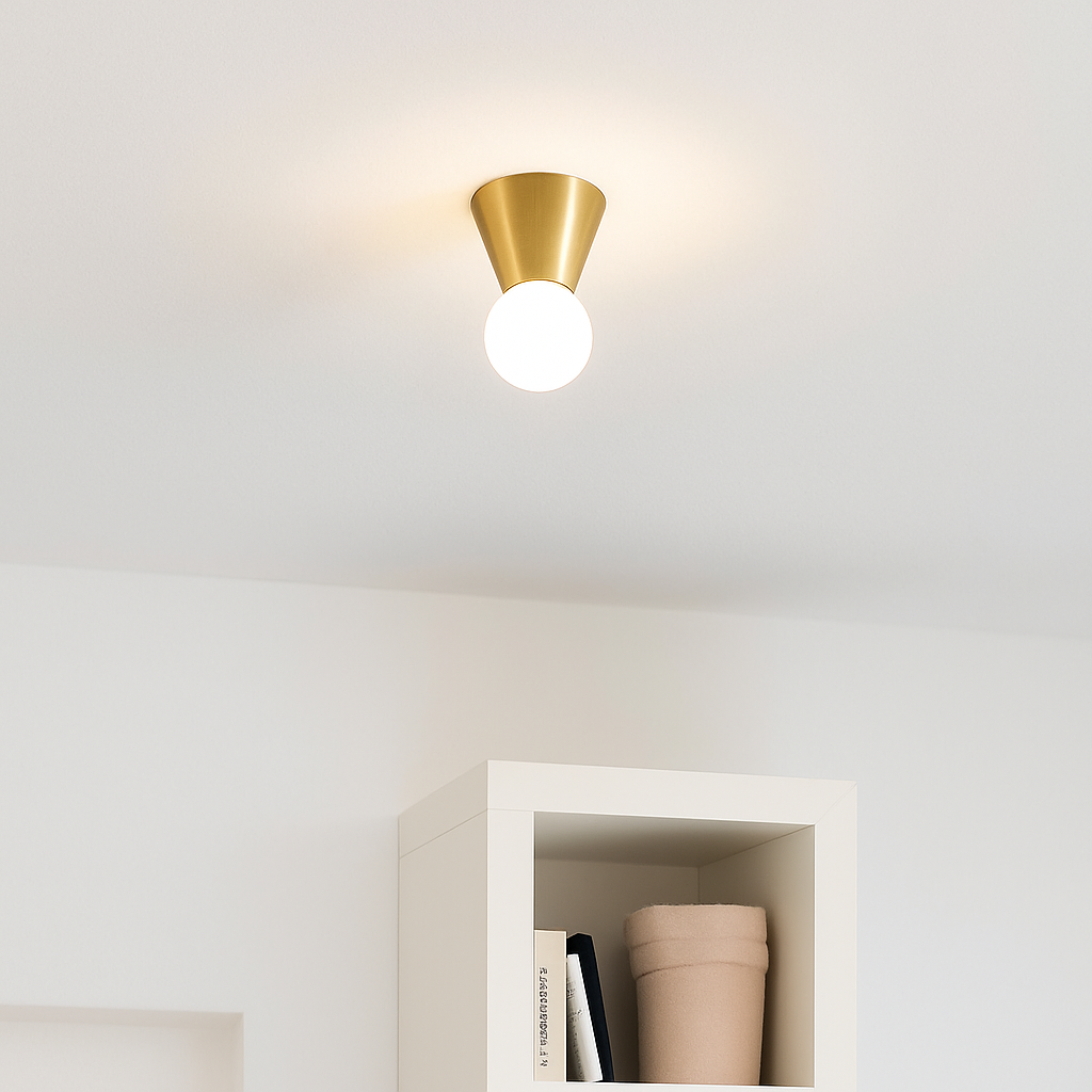 Plafonnier LED cône chromé et boule en verre