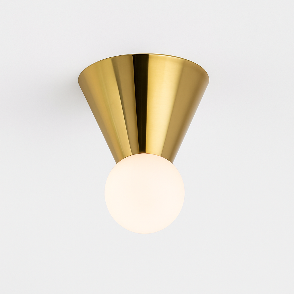 Plafonnier LED cône chromé et boule en verre