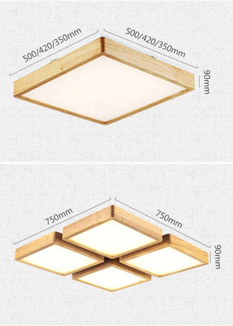 plafonnier led carré en bois grain de bois style nordique