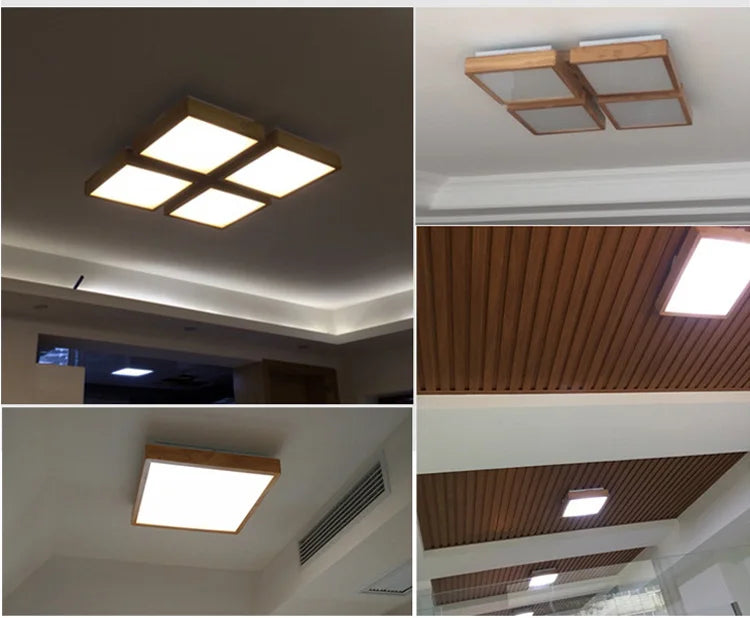 plafonnier led carré en bois grain de bois style nordique