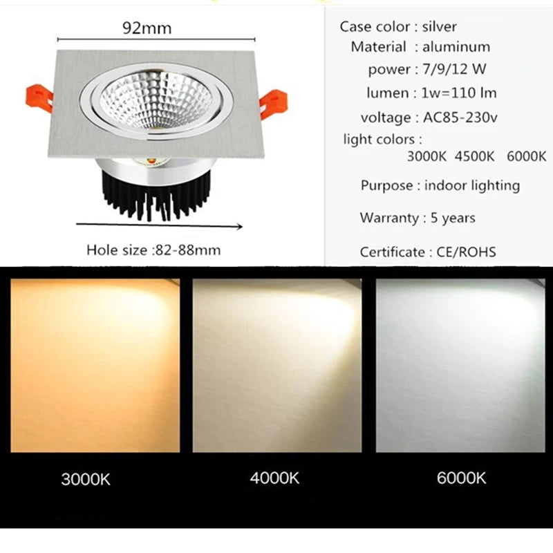 plafonnier led carré encastré très brillant spot spot cob