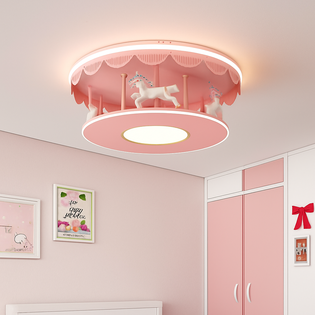 plafonnier led carrousel créative dessin animé luminaire pour filles