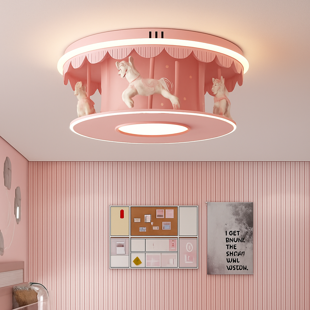plafonnier led carrousel créative dessin animé luminaire pour filles