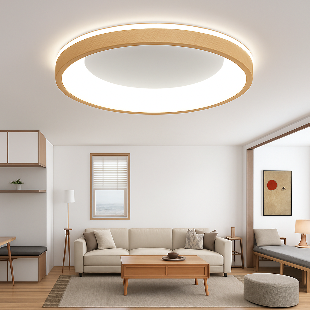 plafonnier led circulaire grain de bois design moderne éclairage minimaliste
