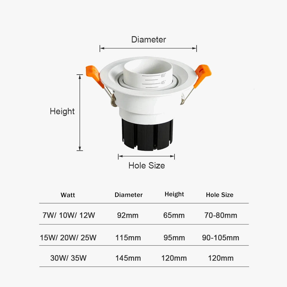 plafonnier led cob encastré avec angle de faisceau réglable
