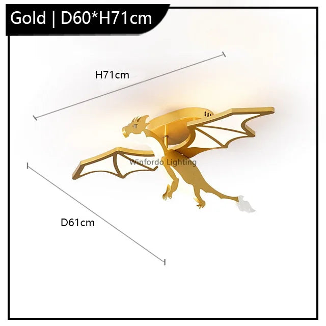 plafonnier led design dessin animé dinosaure doré décoratif