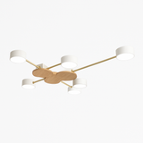 Plafonnier LED design en métal et bois avec plusieurs lampes rondes Aibiou