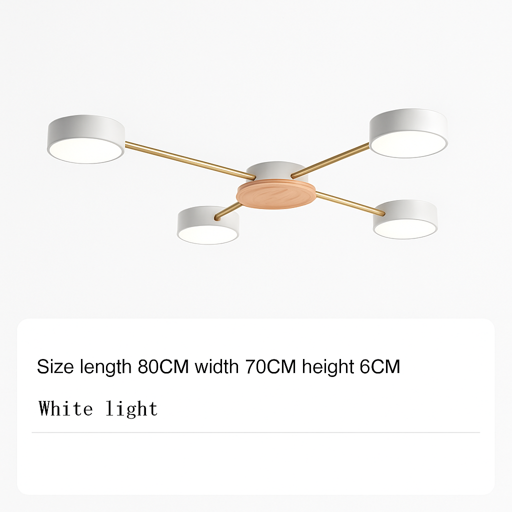 Plafonnier LED design en métal et bois avec plusieurs lampes rondes Aibiou