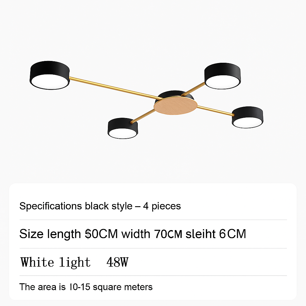 Plafonnier LED design en métal et bois avec plusieurs lampes rondes Aibiou