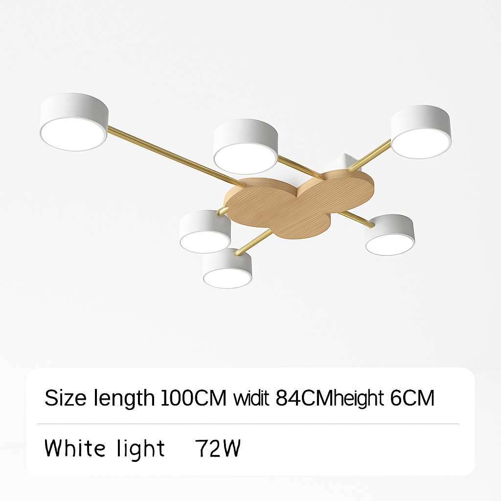 Plafonnier LED design en métal et bois avec plusieurs lampes rondes Aibiou
