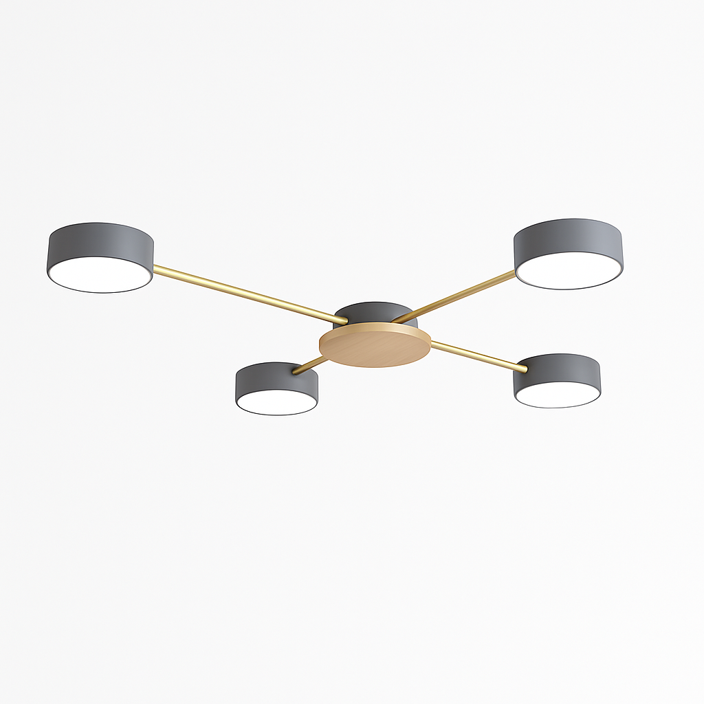 Plafonnier LED design en métal et bois avec plusieurs lampes rondes Aibiou