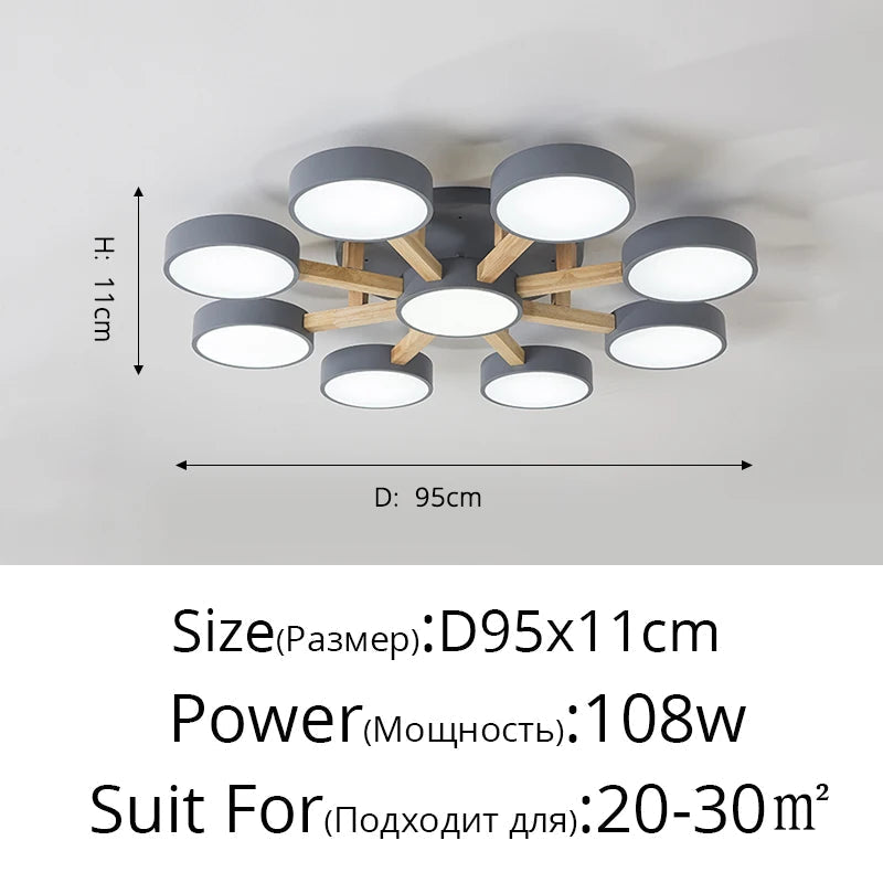 plafonnier led design moderne en acrylique et bois forme moléculaire