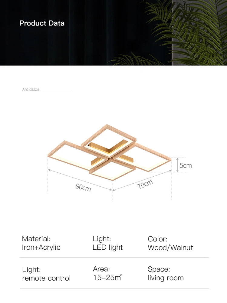 plafonnier led design moderne en métal et bois élégant