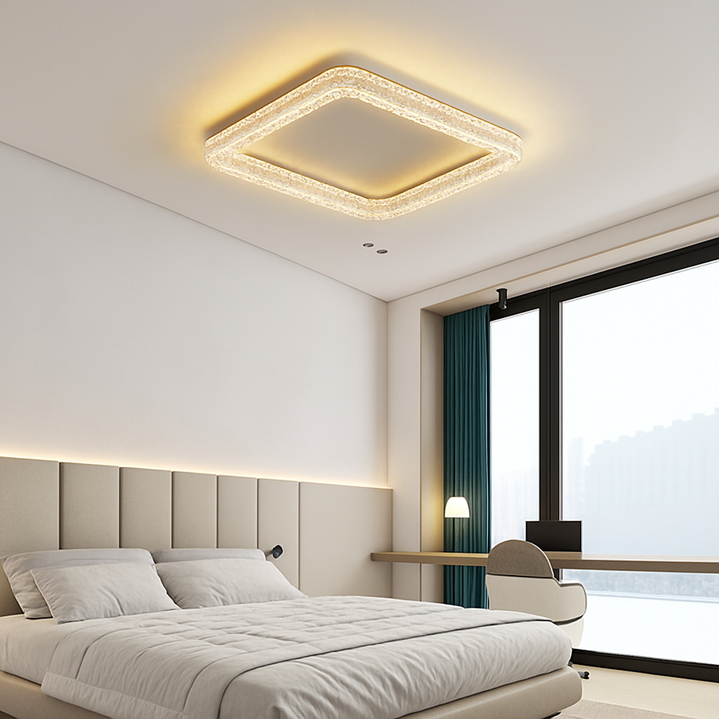 plafonnier led design moderne et simple en cristal doré rond et carré