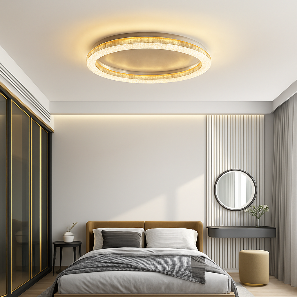 plafonnier led design moderne et simple en cristal doré rond et carré