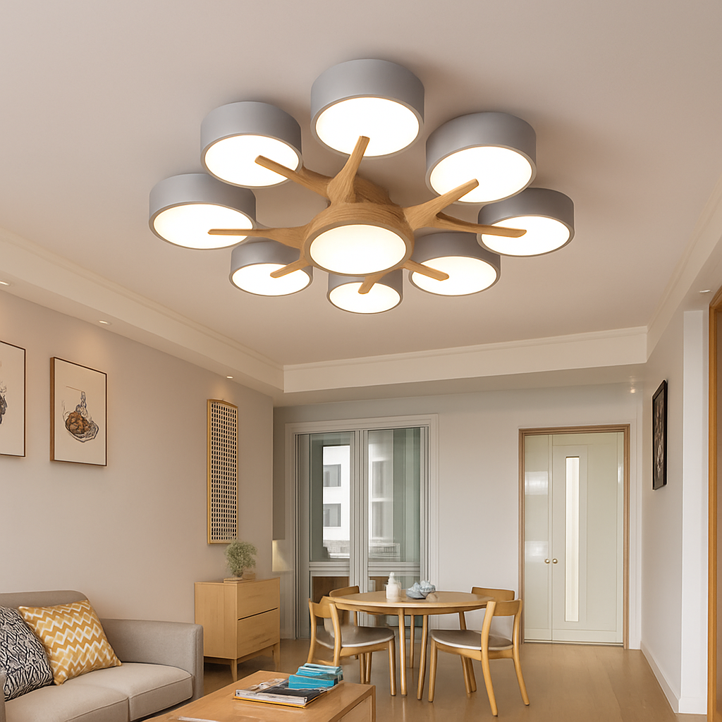 plafonnier led design nordique en bois pour décoration intérieure