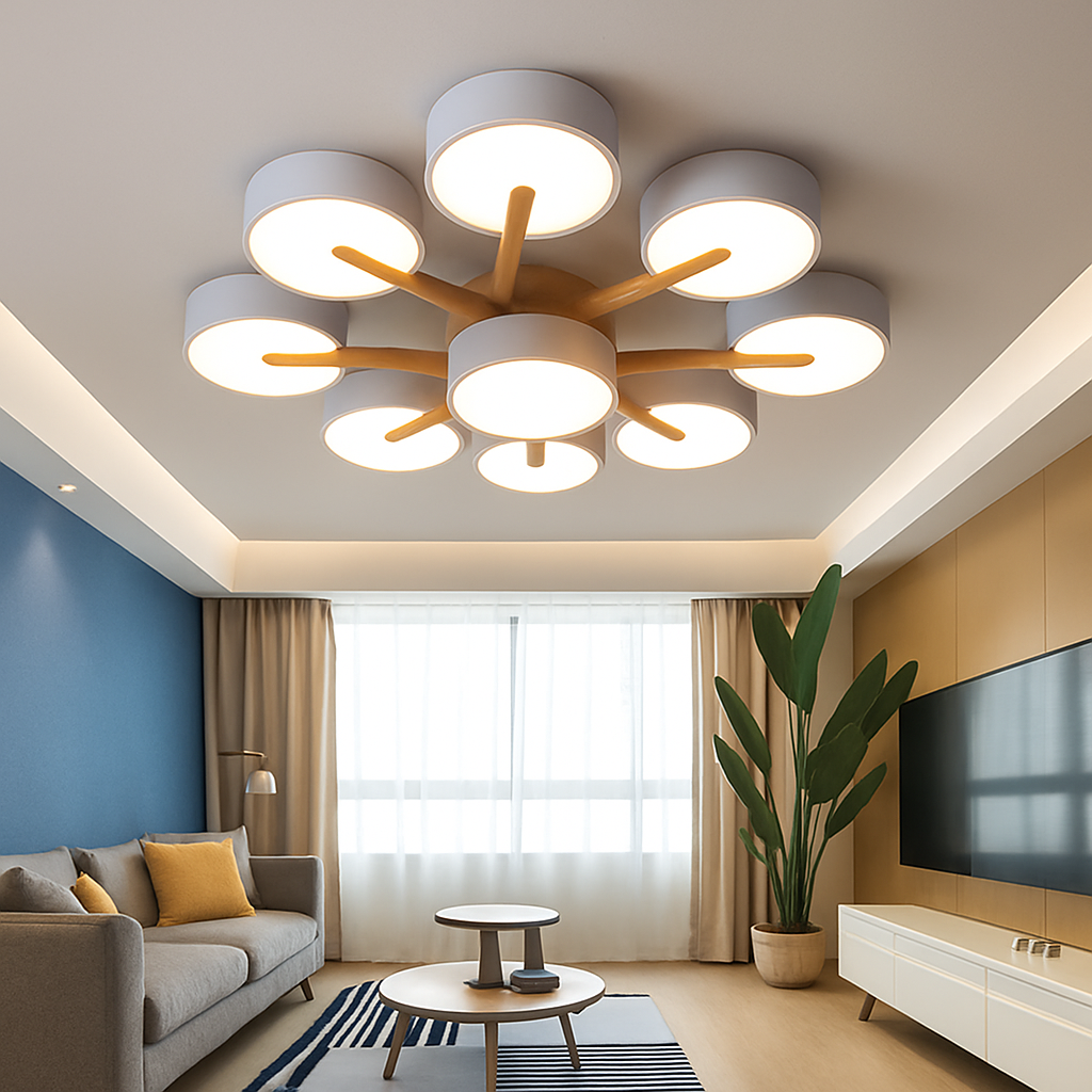 plafonnier led design nordique en bois pour décoration intérieure