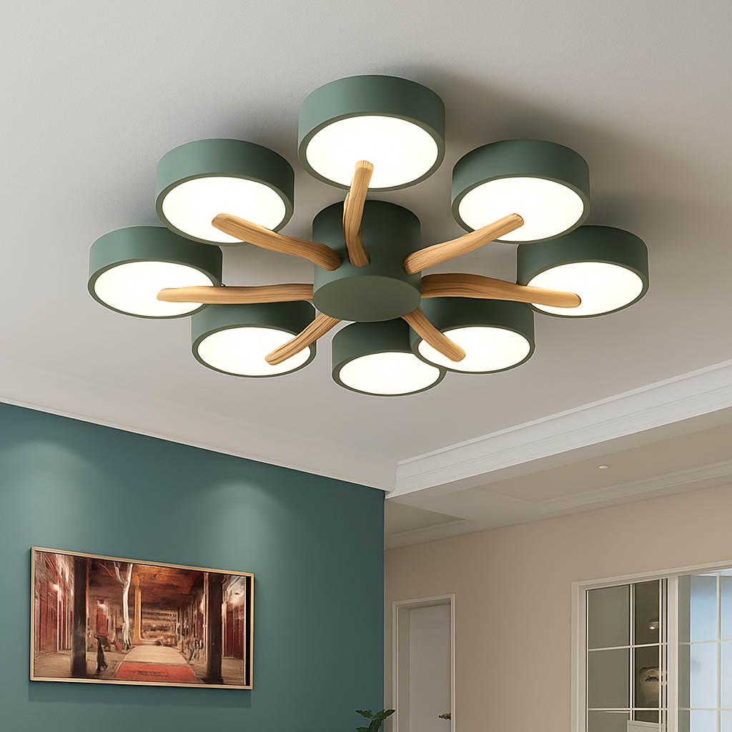 plafonnier led design nordique en bois pour décoration intérieure