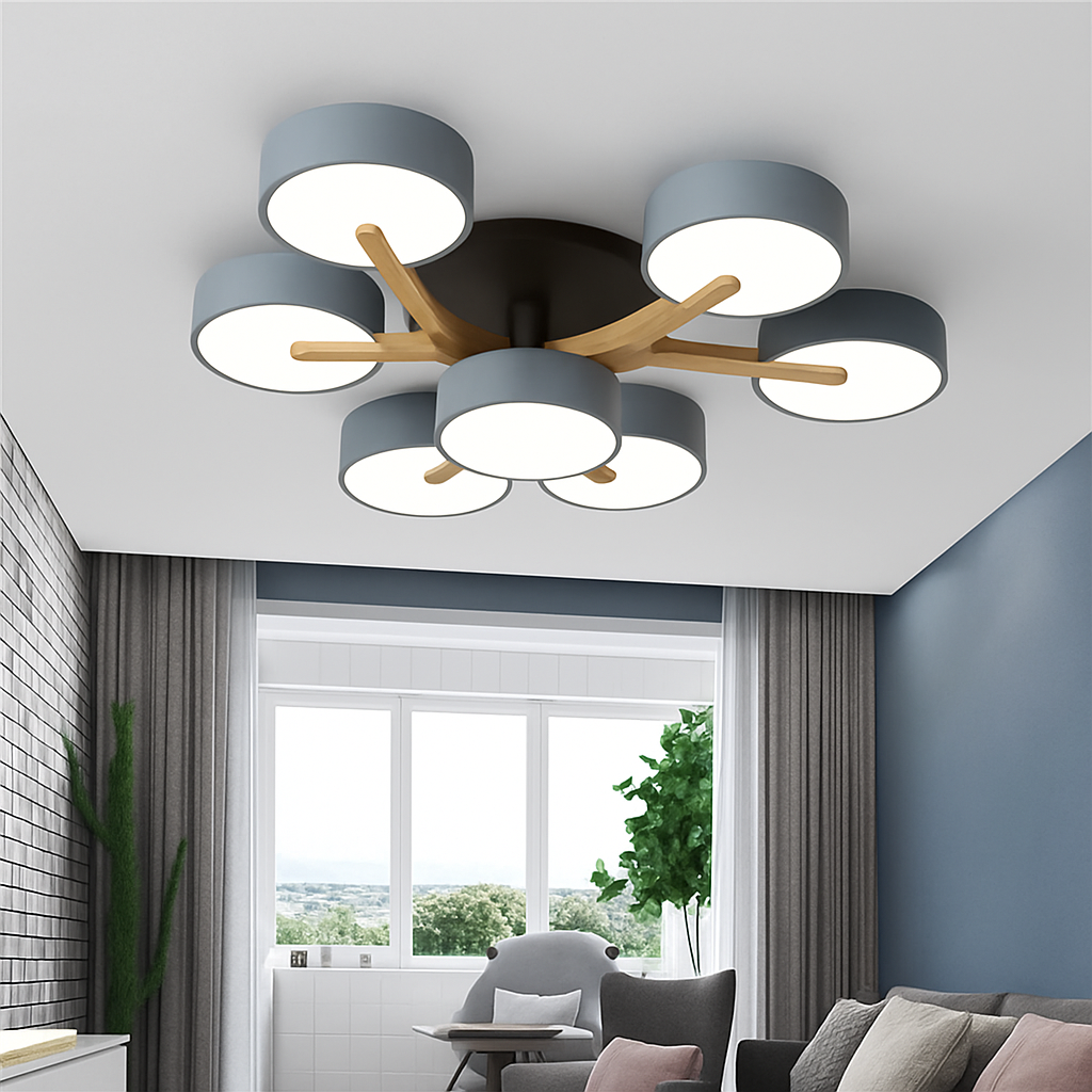 plafonnier led design nordique en bois pour décoration intérieure