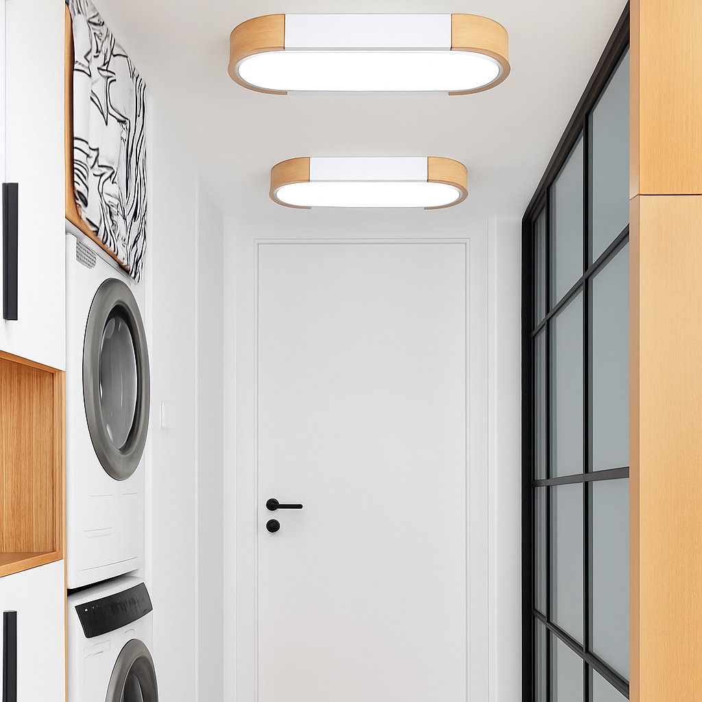 plafonnier led dimmable en bois pour divers espaces
